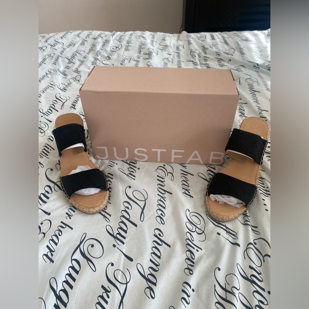JUST FAB Black wedges, size 10 NIB
